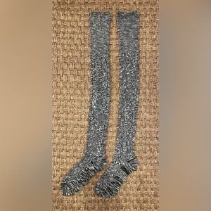 White & Black Knitted Knee High Boot-Style Tube Socks